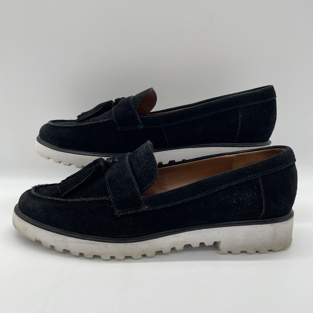 Franco Sarto Womens 8 Shoes Carolynn Double Tassel Loafers Black Suede‎ Leather